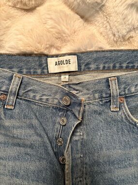 Agolde Light Blue High-Rise Button-Fly Jeans 34 waist , never worn